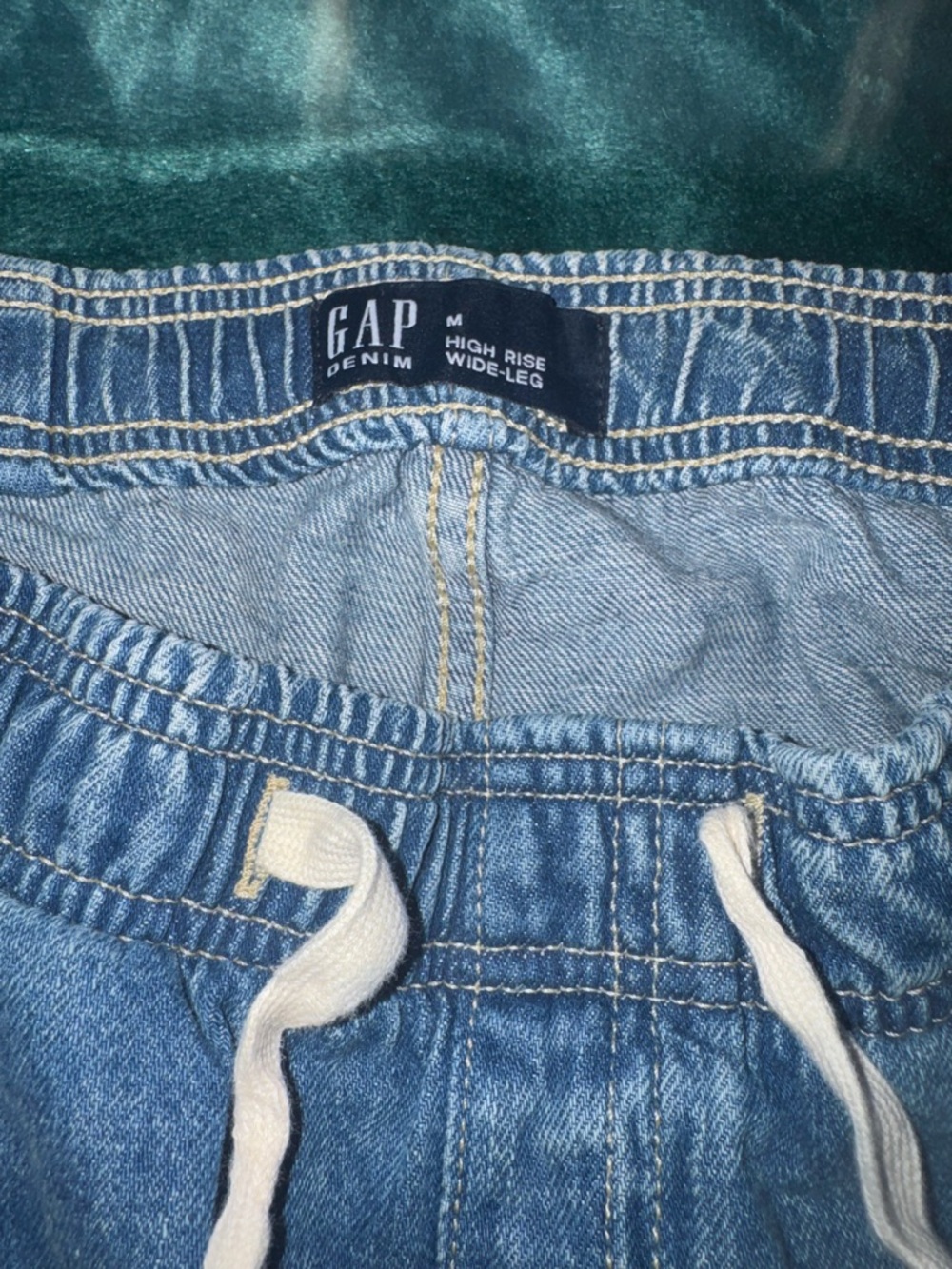 Gap Denim High Rise Wide Leg Cargo Pants - Drawstring Waist - Medium - Picture 2 of 4